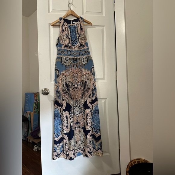 London Times Blue and Black Halter Maxi Sundress - Picture 1 of 3
